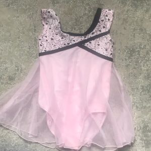 pink leotard dress with black hearts in front/back